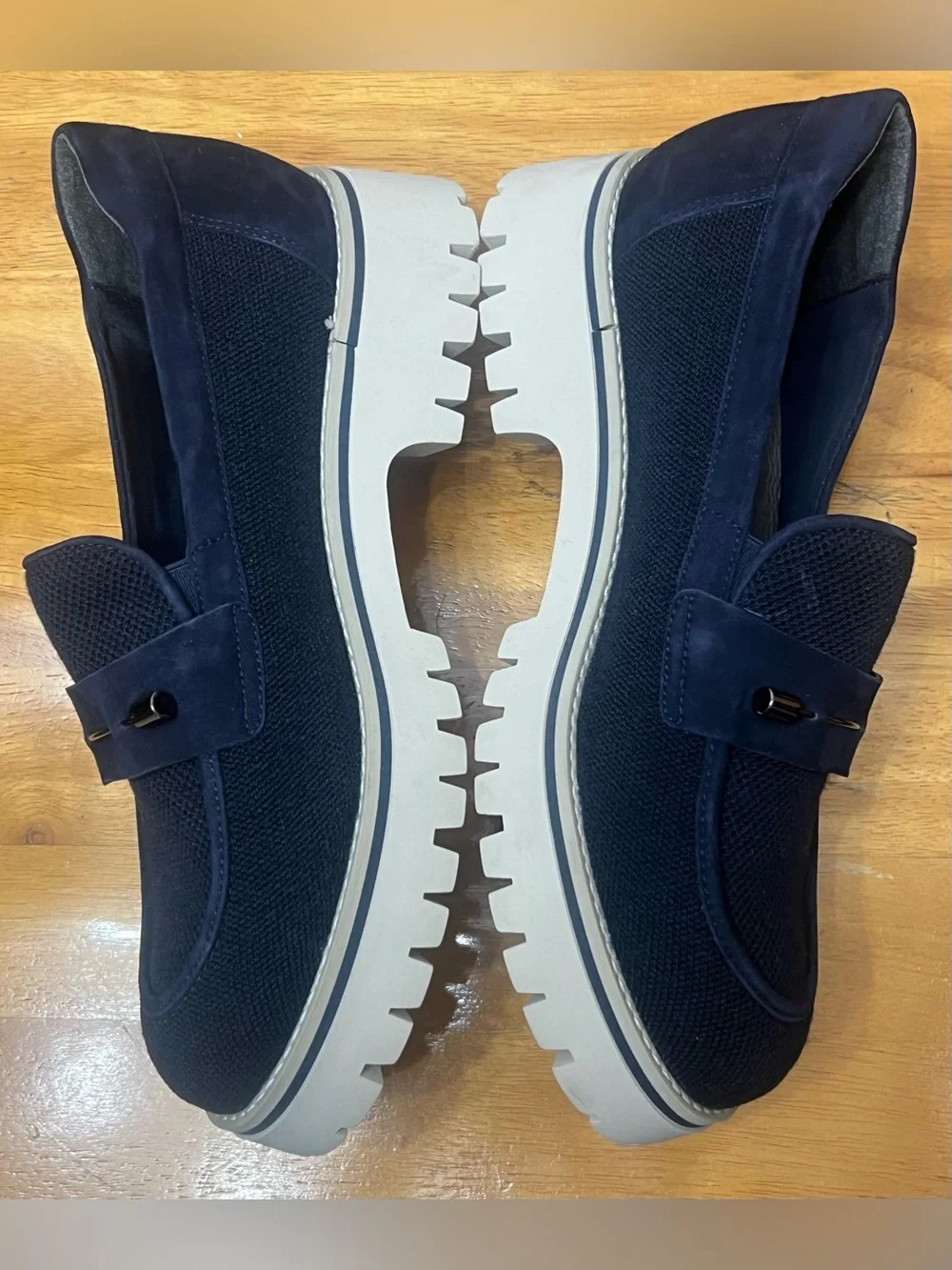 Softwaves Velinda Navy Suede & Mesh Arch Support Platform Loafer, Size 10.5.
